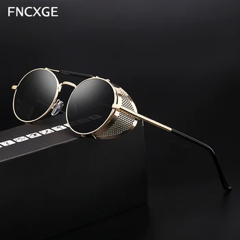 

2020 Fashion Round Men Steampunk Sunglasses Women Retro Vintage Classic Sun Glasses Side Shield Male Goggle Metal Frame Gothic