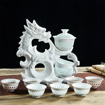 

11pcs/set Ceramics Lazy Man Tea Set Portable stone grinding semi-automatic porcelain teaware tea infuser Oolong Strainer teacup