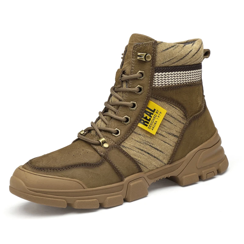 Weideng Plus Size 37-45 Genuine Leather Warm Boots Men Casual Winter Outdoor Women Snow Shoes High Quality Lace Up Soft Non Slip - Цвет: Non Fur Khaki