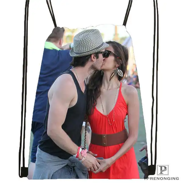 Drawstring Backpack Пользовательский Ian-Somerhalder-Lost-Reunion походная сумка на шнурке милый рюкзак для детей(черная спинка) 31x40 см#180611-03-102 - Цвет: Drawstring Backpack