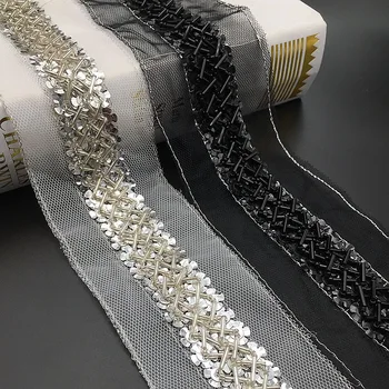 

2 Yards / Package Beaded Lace Bar Code Mesh Embroidered Sequin Lace Handmade Beaded Lace Beading Clothing Accessories