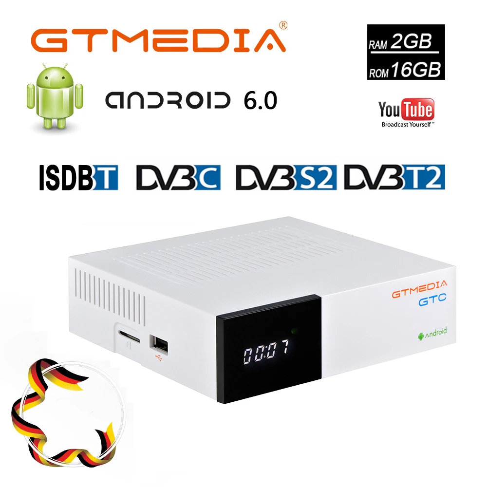GTMEDIA GTC Android ТВ коробка DVB S2 T2 кабель ISDBT Amlogic S905D 2 Гб Оперативная память 16 для Европы