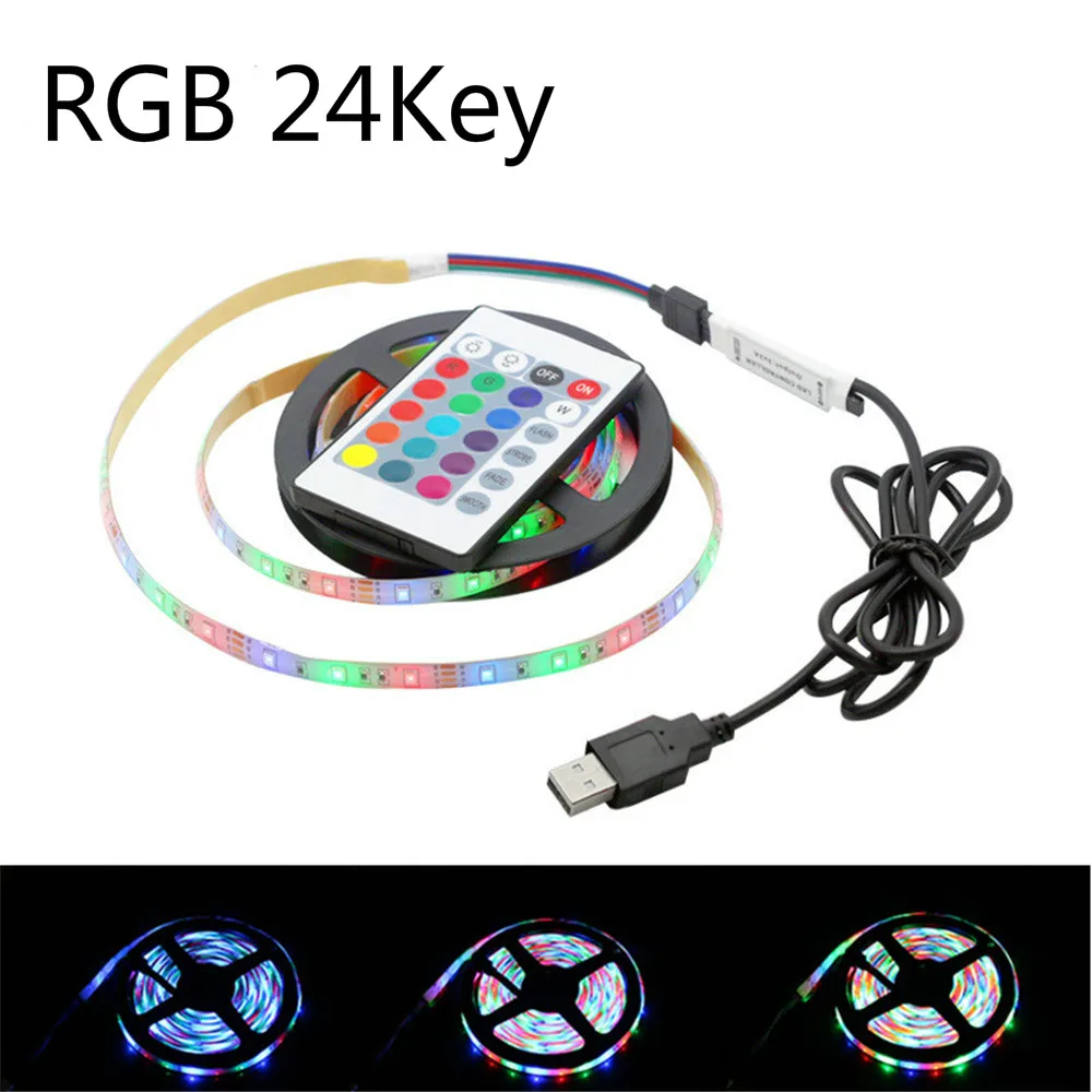 Usb СВЕТОДИОДНЫЙ светильник rgb лента для ПК ТВ задний светильник автомобильный гибкий неоновый светильник ambi tira светодиодный светильник s 5V SMD 2835 ruban лампа - Испускаемый цвет: RGB IR 24Key Set