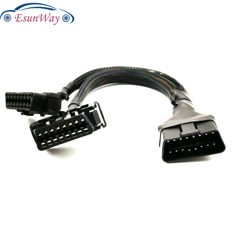 5 шт./лот! OBD 16PIN 1 штекер 2 двойной женский 16 Pin OBD удлинитель Кабель разветвитель Y КАБЕЛЬ