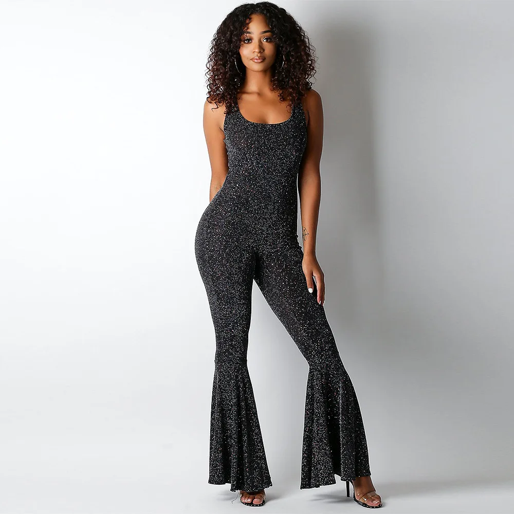 Новые женские осенне-летние туфли sequins майка, топ, жилет на бретелях flare длинный комбинезон пикантная обувь для ночного клуба вечерние комбинезон GL3651