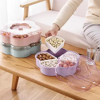 

Transparent Lid Snacks Case Dried Fruit Divided Plate Food Snack Tray Nuts Candy Storage Box Flower Shaped Storage Case