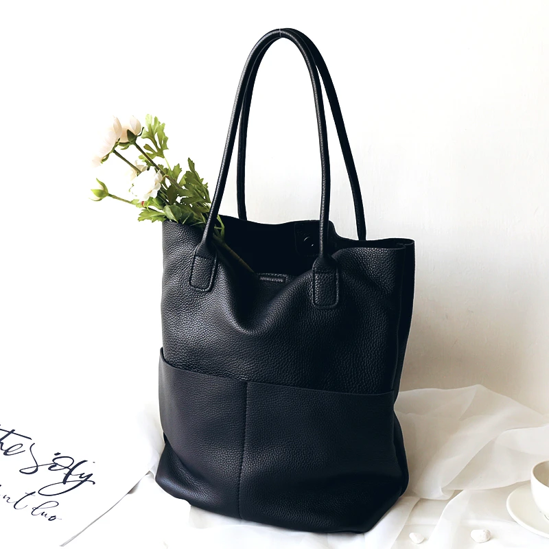 Большая вместительная сумка тоут из 100% натуральной кожи для женщин на зиму 2019