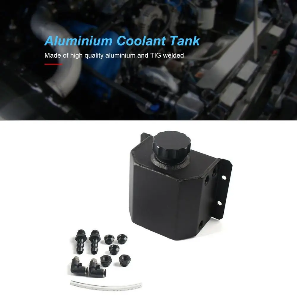For Universal 1L Aluminium Alloy Engine Oil Fuel Catch Can Square Breather Tank Bottle Coolant Radiator Overflow Tank