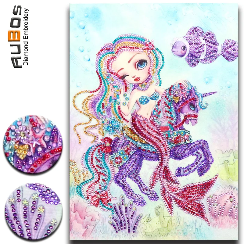 RUBOS DIY 5D Diamond Painting Mermaid Unicorn Cartoon Diamond Embroidery Mosaic Big Bead Pictures Rhinestone Sale Wall Beadwork (7)