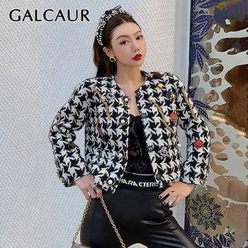 

GALCAUR Korean Print Hit Color Women's Jacket O Neck Long Sleeve Large Size Casual Coat Female 2020 Autumn Fashion New Clothes