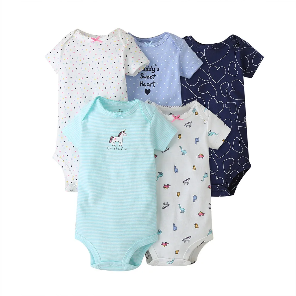 5 Pieces/lot Baby Rompers 2019 Summer Short Sleeve O Neck Newborn Baby