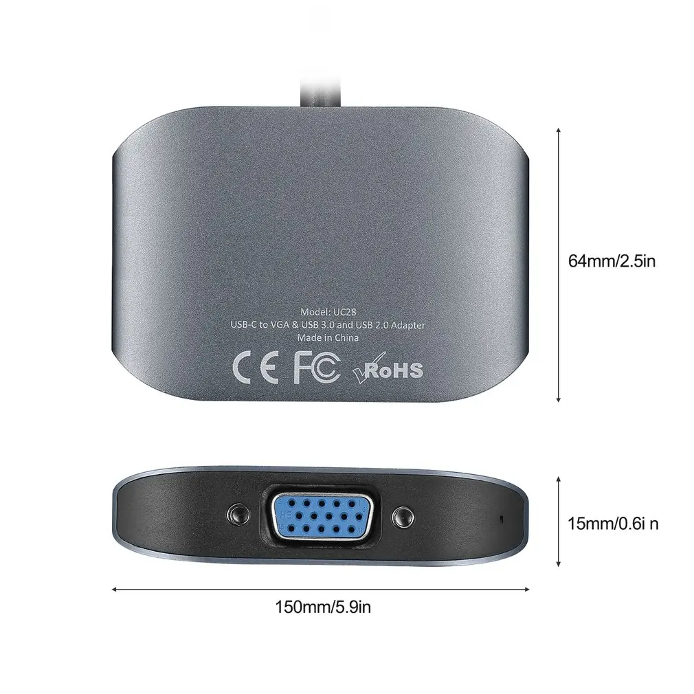 USB-C к USB 3,0 и USB 2,0 и VGA конвертер кабель адаптер алюминиевый сплав type-C концентратор адаптер для устройств type-C UC28