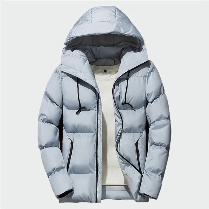 Silver White Новая зимняя мужская модная повседневная теплая Толстая куртка мужские пальто однотонные хлопковые куртки с капюшоном мужская брендовая одежда 4XL LK002 - Цвет: Silver White