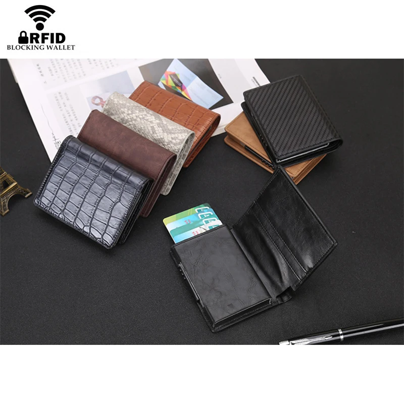 Bycobecy Custom Card Case Wallet Men Leather ID Credit Card Holder Business RFID Aluminium Box Purse Smart Wallet Money Clip Bag