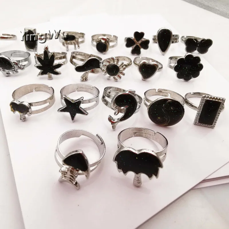 Yingwu Silver Retro Adjustable mood Rings for Women temperature control color heart oval round star Fashion Jewelry 50pcs Lot