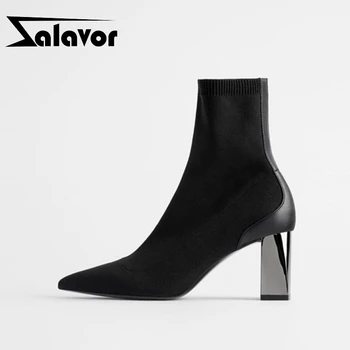

ZALAVOR Woman High Heel Boots Thick Heel Boots Woman Shoes Office Ladies Short Boot Shoes Woman Fashion Footwear Size 33-41