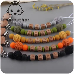 Kissteether 2Pcs/set Wood Baby Teeth Chew Toys Silicone Nipple Chain Teething Bracelet Crochet Beads Clips Toddlers Chewable Toy