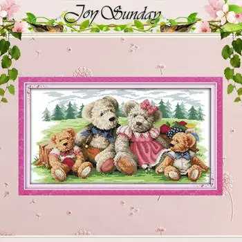 

Bear Family(2) Counted 11CT 14CT Unfinished Cross Stitch wholesale Cross Stitch Kits for Embroidery Home Decor Needlework Crafts