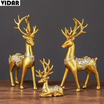 

VIDAR European Style Light Luxury Auspicious Elk Resin Ornaments Home Wine Cabinet Porch TV Cabinet Resin Crafts Ornaments