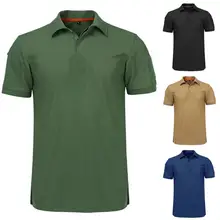 

40%HOTMen Military T-shirt Lapel Short Sleeve Solid Color Buttons Quick Drying Top for Outdoor Sports
