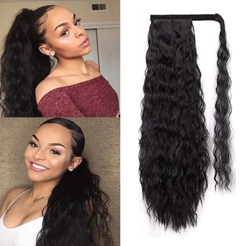 Кудрявый вьющиеся хвост Расширения Синтетические пряди для наращивания волос del