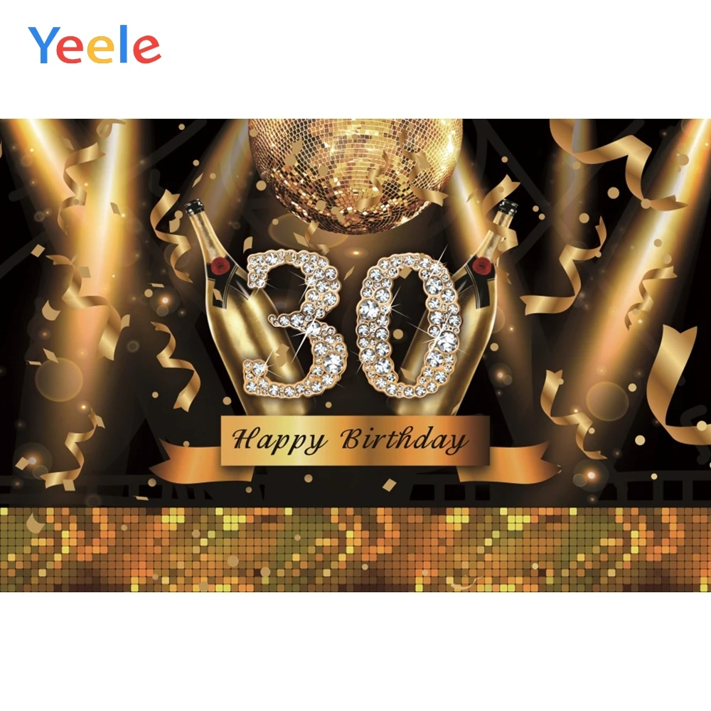 

30th 40th 50th 60th Birthday Party Poster Golden Champagne Shiny Diamond Photo Backdrop Custom Photo Background For Photo Studio