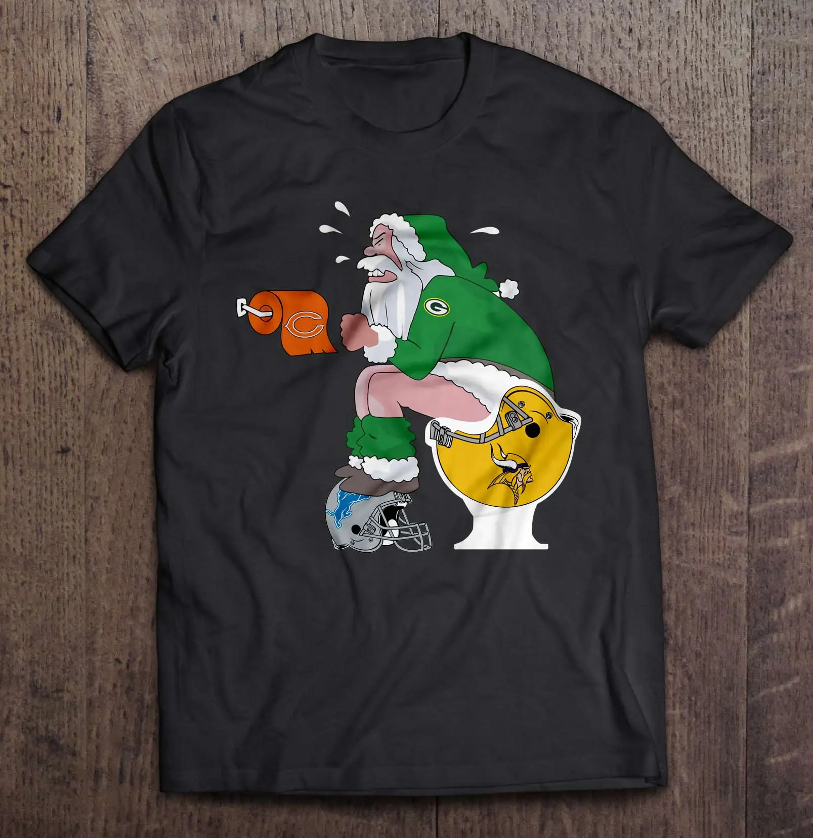 Зеленая футболка Харадзюку Bay Men'S, упаковка Санта сидя на Миннесоте Харадзюку Мужская футболка Викинги туалет и шаг