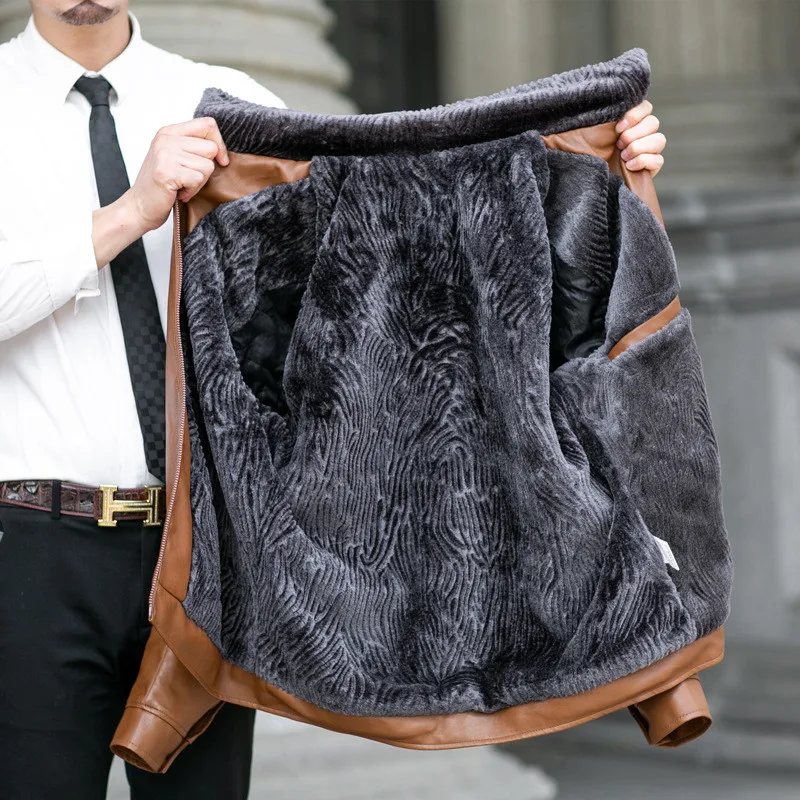 80% OFF Fur Coat Men Leather Jacket 2019 New Winter Thickened Plus Velvet Coat Soft Warm Bomber Jackets Christmas Clothes Deri Ceket
