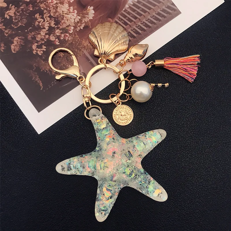 Корейский стиль креативный милый брелок с морской звездой подвеска автомобиль для мужчин и женщин сумка жемчужный брелок круг