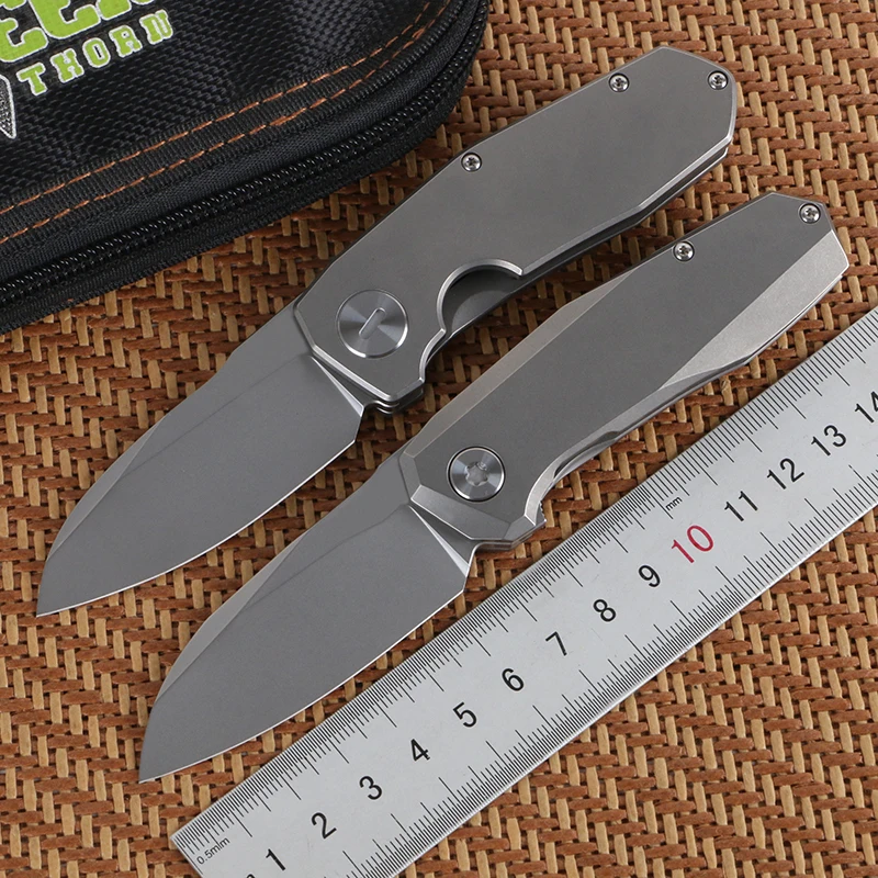 

Green thorn Mouse3 turning knife D2 blade Titanium alloy handle Camping outdoor fruit knife practical folding knife EDC tool