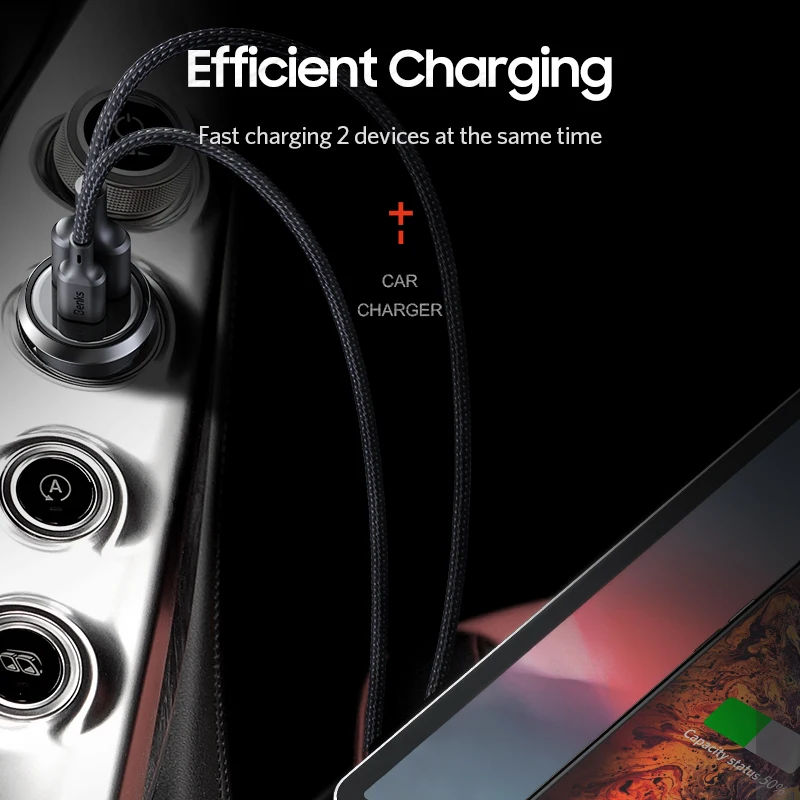 Benks Car Charger Dual Port PD QC 4.0 30W Type C Fast Charging Charger Quick Charge 3.0 For iphone 11 Pro Sumsung Huawei Xiaomi