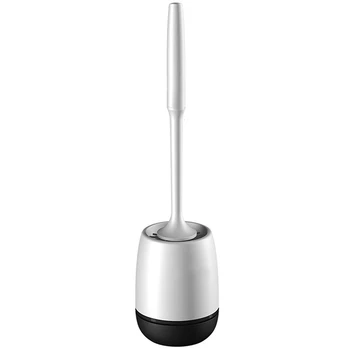 

HTHL-Silicone Toilet Brush with Holder Set Soft Silicone Bristle Bathroom Toilet Bowl Brushes Set Non-Slip Handle with TPR Soft