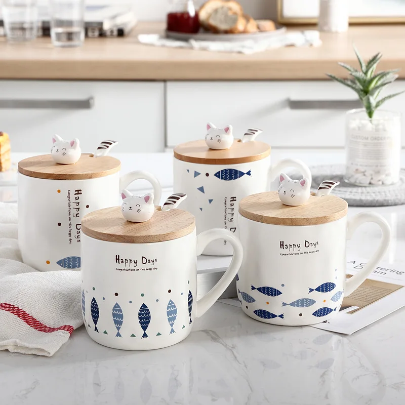 

380ml Creative Color Cat Heat Resistant Mok Cartoon With Cover Cup Kitten Coffee Ceramic Mugs Kids Cup Office Drinking Gift