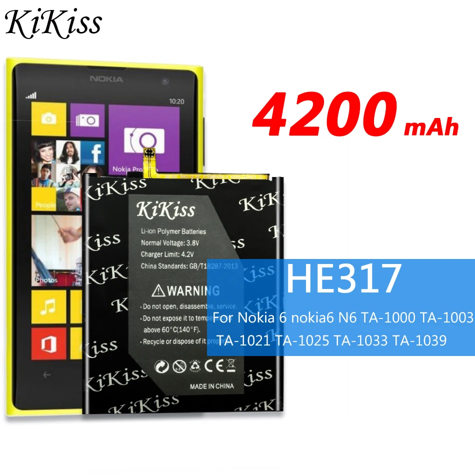 HE317 4200 мАч для nokia 6 nokia 6 N6 TA-1000 TA-1003 TA-1021 TA-1025 TA-1033 TA-1039 мобильный телефон Литий-полимерный аккумулятор большой мощности