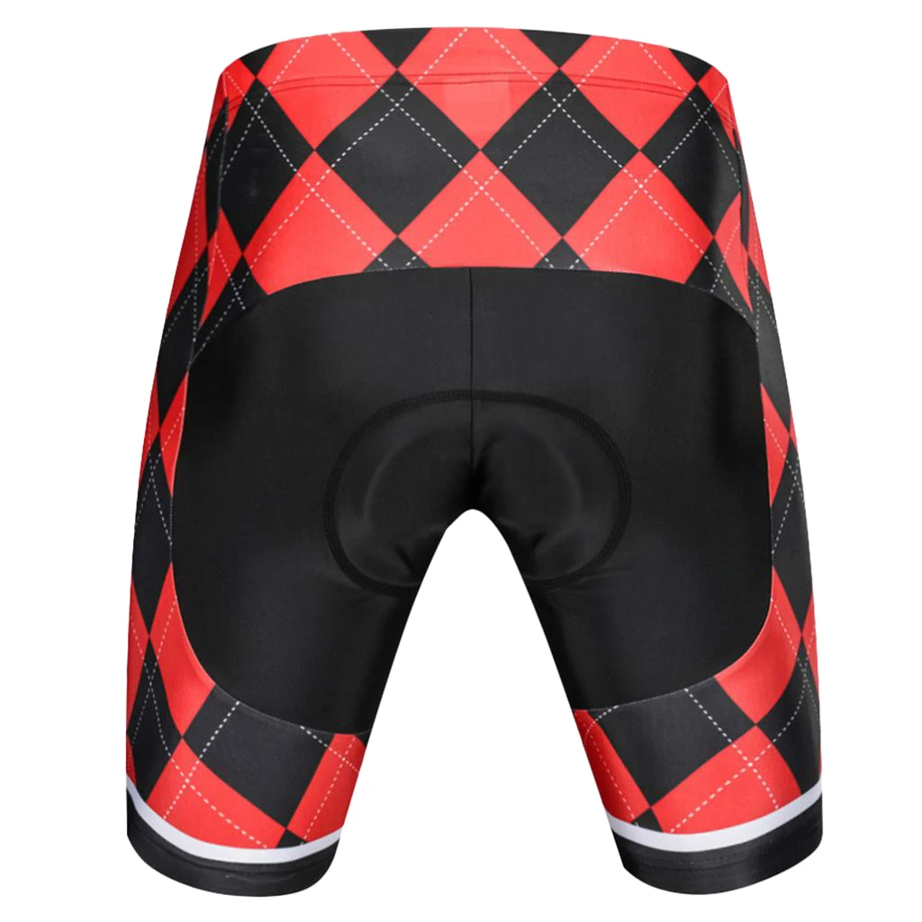 Comfortable 80% Polyester + 20% Spandex Black and Red Grid Summer Cycling Shorts for Outdoor Sports
