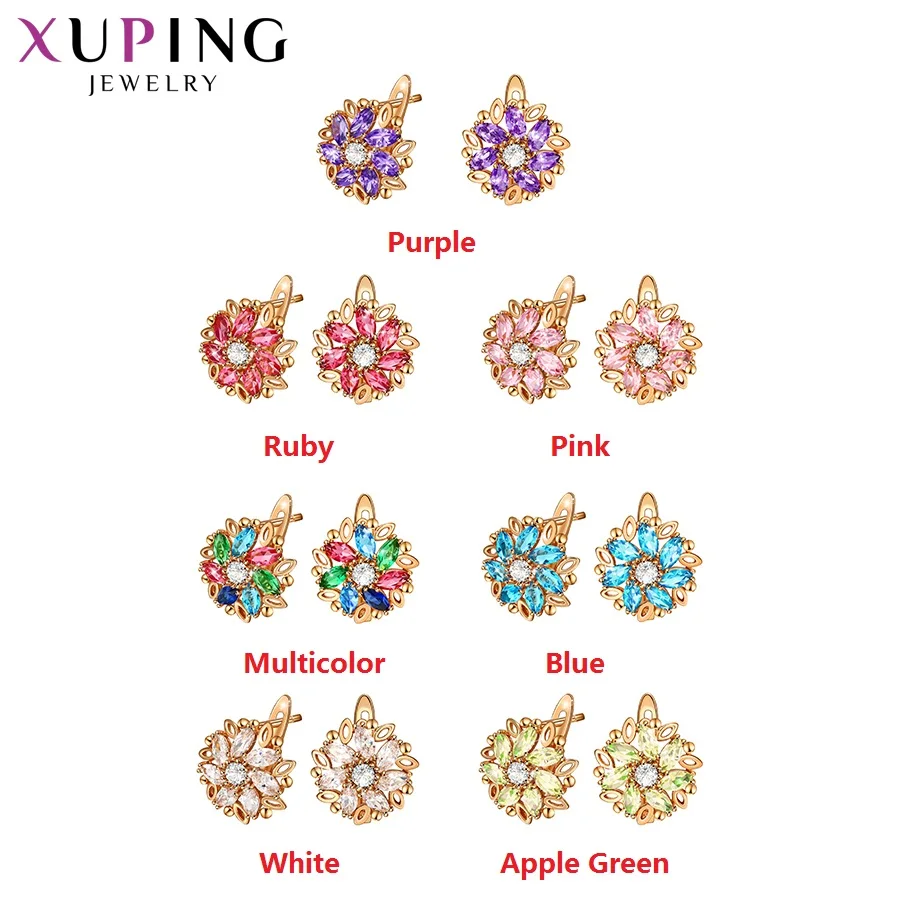 Xuping Jewelry Modische Damen-Huggies-Ohrringe mit buntem, blumenförmigem Synthese-Zirkonia 98251 – Detail 4