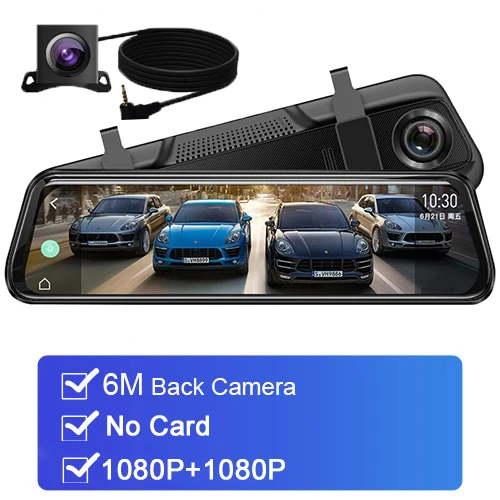 10 дюймов авто рекордер зеркало заднего вида FHD 1080P Зеркало dvr супер ночное видение зеркало заднего вида Автомобильное Зеркало Видео Авто Регистратор - Название цвета: 6M Rear Lens No SD