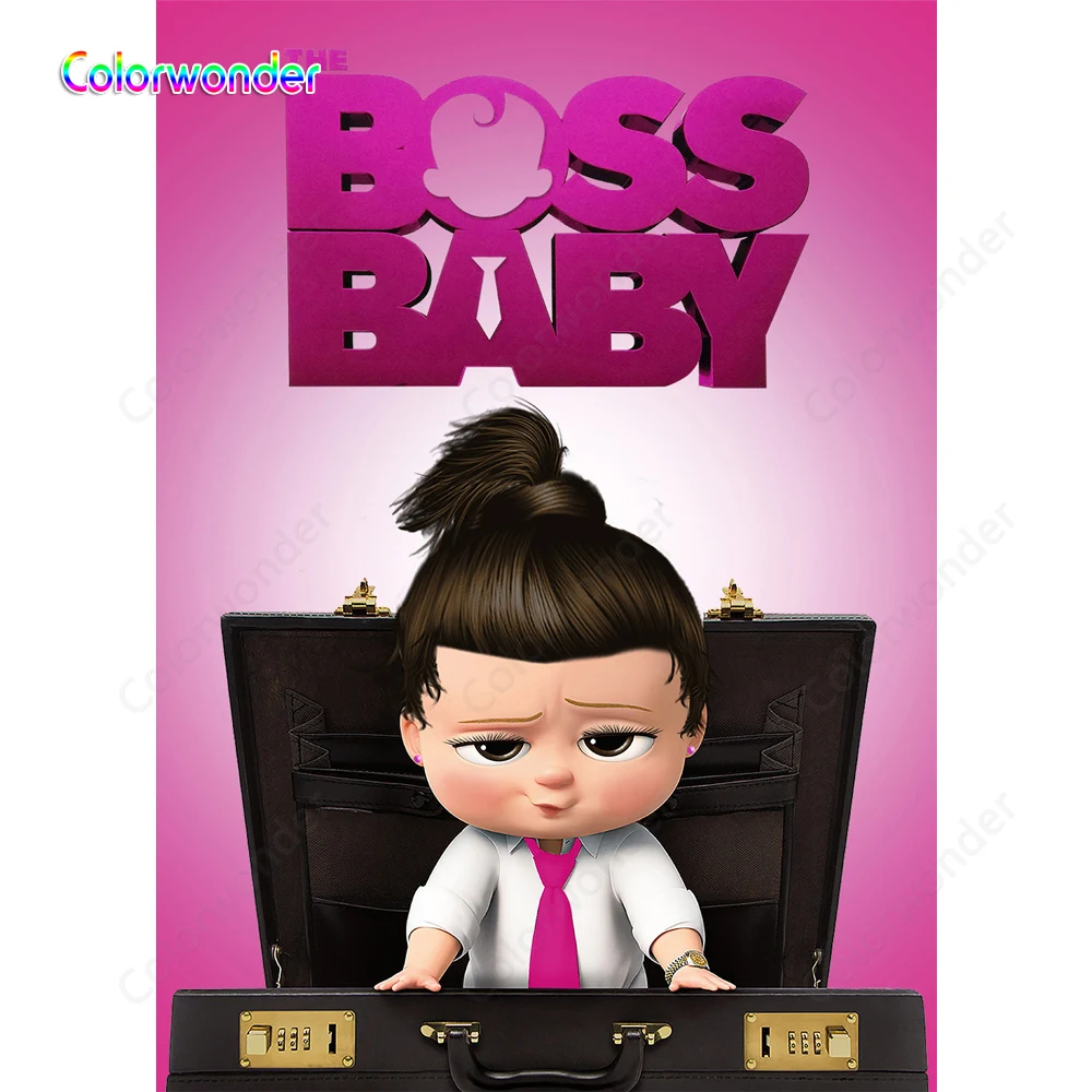 Розовые фоны для фотосъемки Boss Baby Girl с длинными коричневыми волосами сидящими на