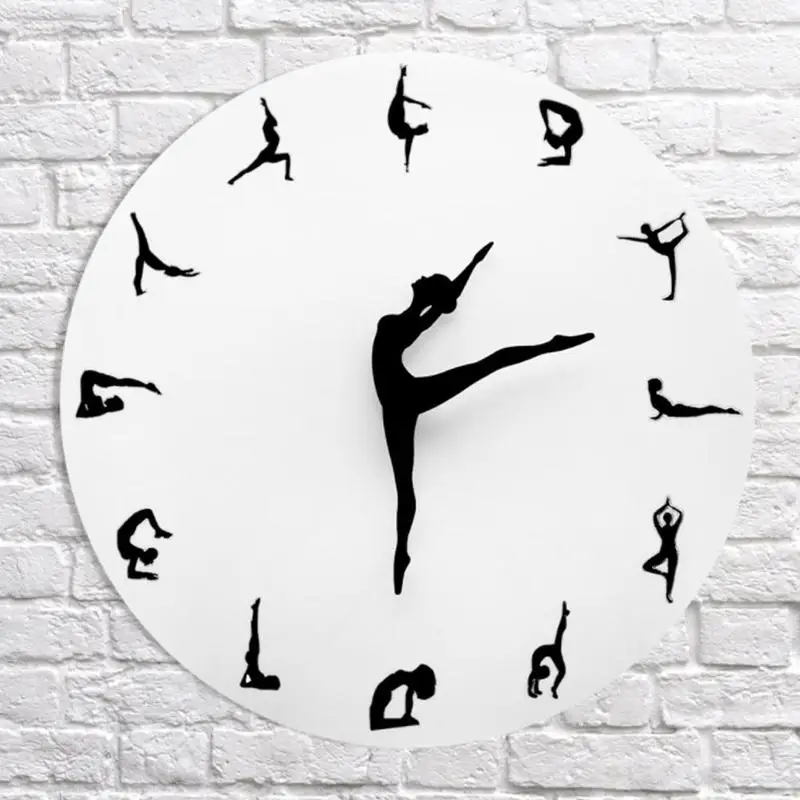 

Fitness Flexible Girl Silent Modern Clock Yoga Postures Wall Clock Watch Home Decor Meditation Decor Yoga Studio Relax Gift