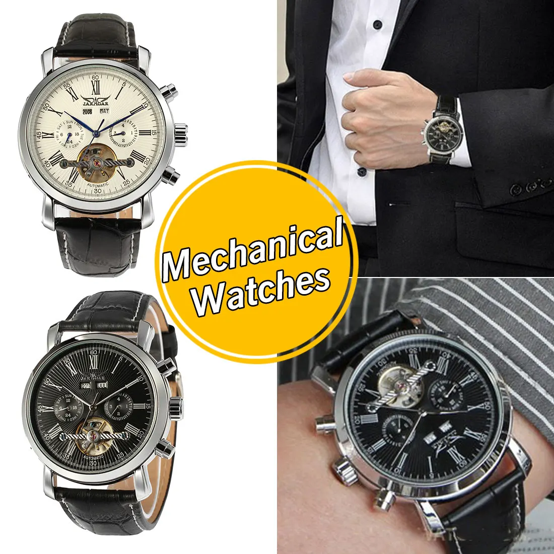 

Automatic Mechanical Watch Calendar Artificial Top Brand Luxury Leather Strap Men Wrist Watch