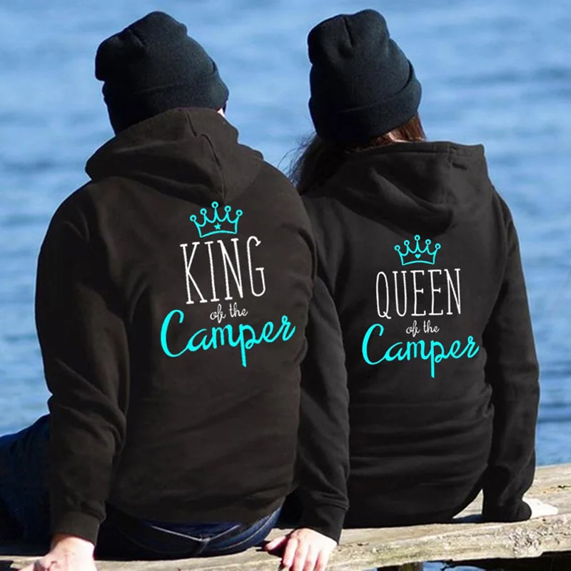 King queen печатные толстовки для пар женщин мужчин Толстовка влюбленных пары худи пуловеры в стиле кэжуал подарок