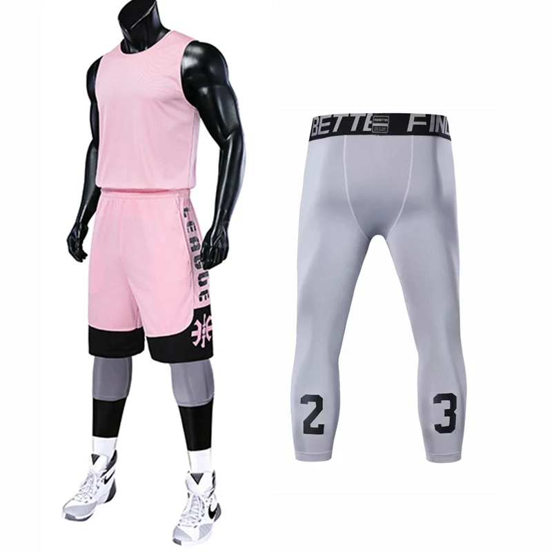 8304 pink set Профессиональный баскетбольные майки Для мужчин комплект из 3 предметов, рубашка+ шорты+ длинные плотные брюки тренировки пустой униформа для игры в баскетбол в колледже - Цвет: 8304 pink set