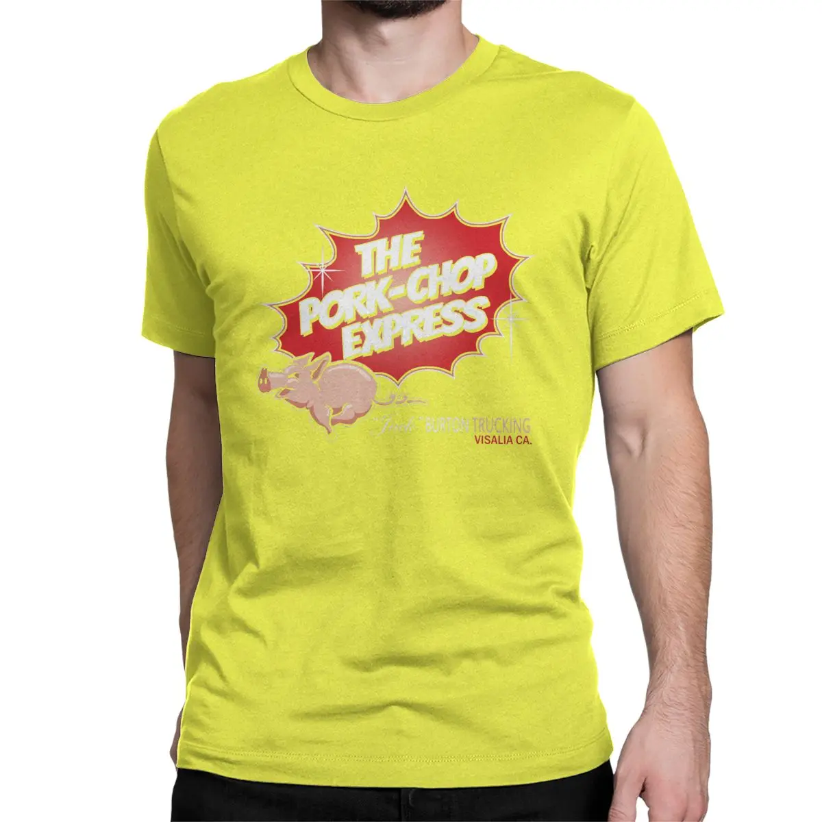 Мужская футболка Big Trouble In Little China Pork Chop Express, уникальные хлопковые футболки, футболки с коротким рукавом, вырез лодочкой, одежда размера плюс - Цвет: Цвет: желтый