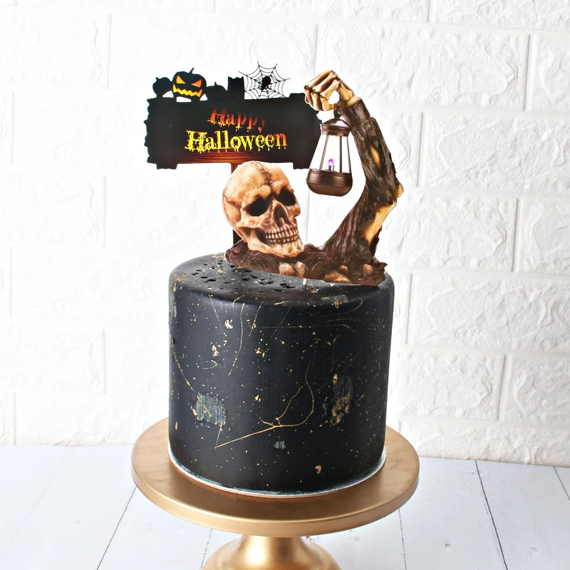 Skull LED Halloween Cake Topper Happy Decorative Sign Party Decoration Supplies Decorating Tool | Дом и сад