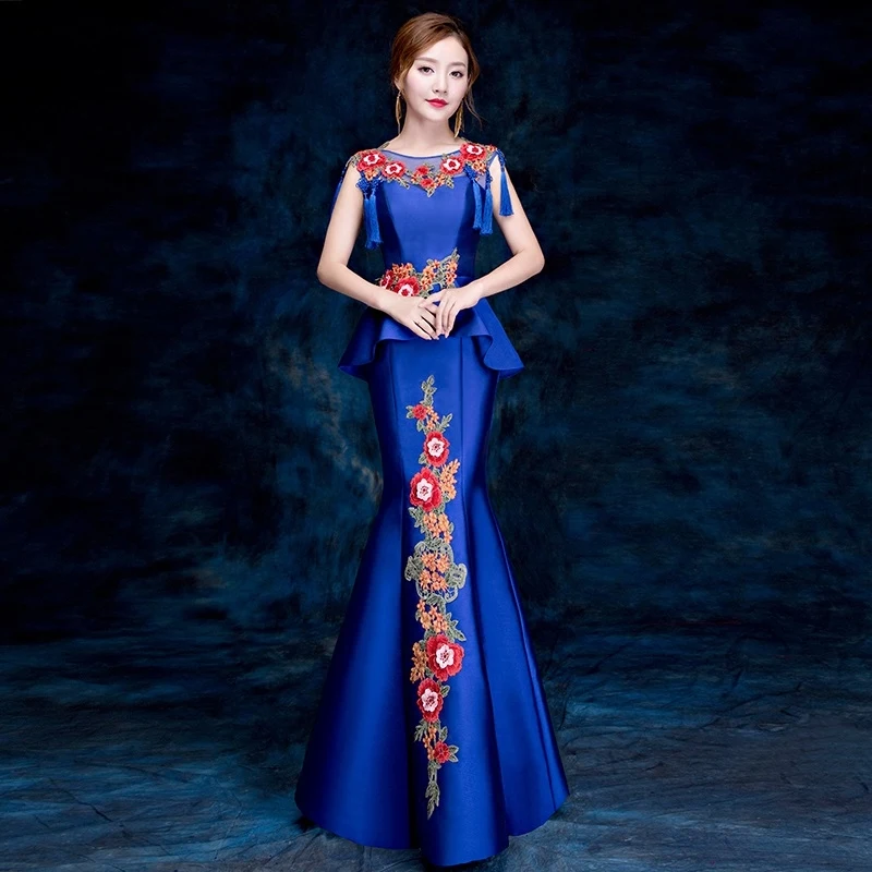 Сексуальный cheongsam Улучшенный китайский стиль Qipao для женщин Тонкий Русалка Tasseling Cheongam элегантный невесты свадебное платье