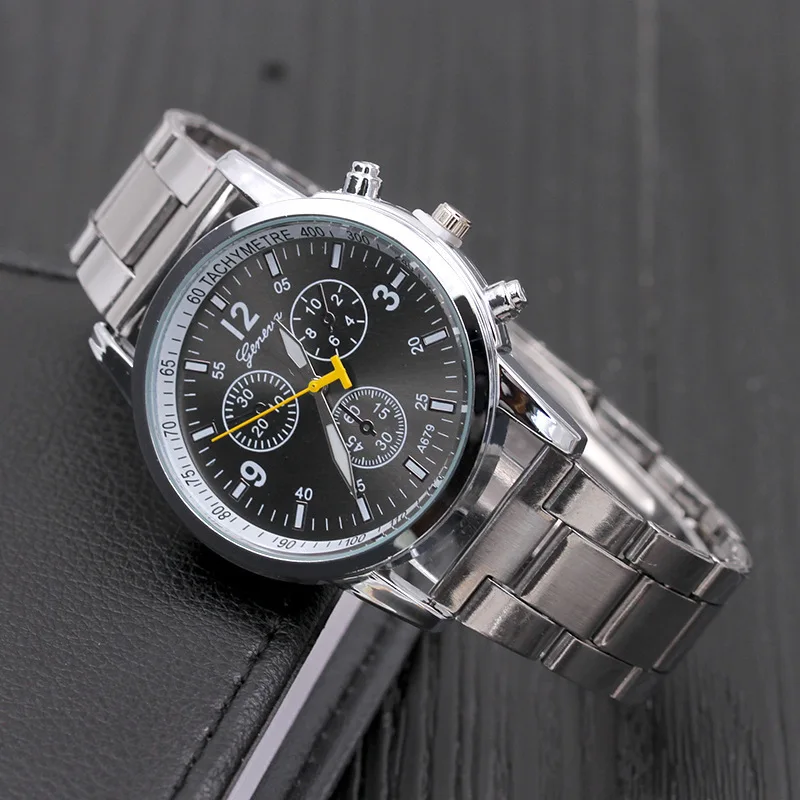 

Foreign Trade Hot Sales Fake Three-Eyed Six-pin Geneva Steel Watch Couples Quartz Men And Women Fashion Business Watch on Behalf