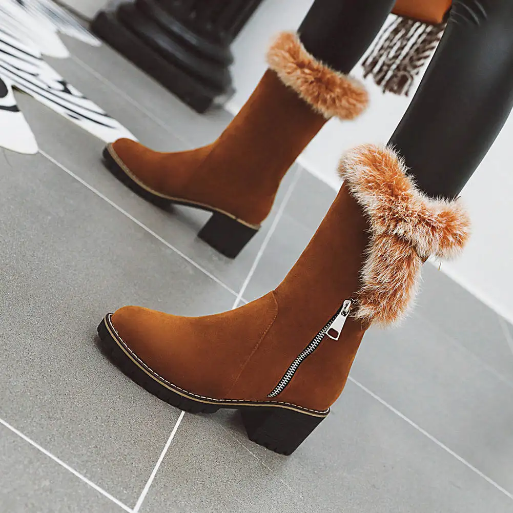 Karinluna/ г. Зимние сапоги большого размера 43 Женская обувь женские теплые сапоги до середины икры на квадратном каблуке для отдыха женская обувь