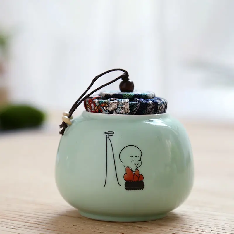 qingci ding Small Kitchen Tea Storge Jar Traditional Chinese Tea Box Porcelain Pu'er Tea Cans Ceramic Sealed Spieces Canister Office Teaware - Цвет: qingci ding