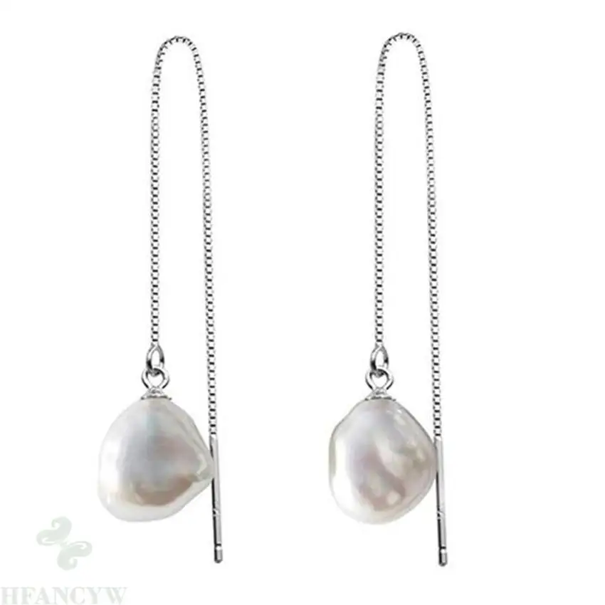 Fashion 11-12mm White Baroque Pearl Earrings 18k Ear Stud Flawless Party Luxury Cultured Natural Aurora Mesmerizing | Украшения и