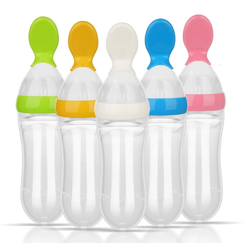 Baby Rice Paste Squeezing Silicone Bottle With Soft Spoon Children Food Feeding Supplement Training Scoop Extrusion Tool  Мать и | Принадлежности -4000195473812